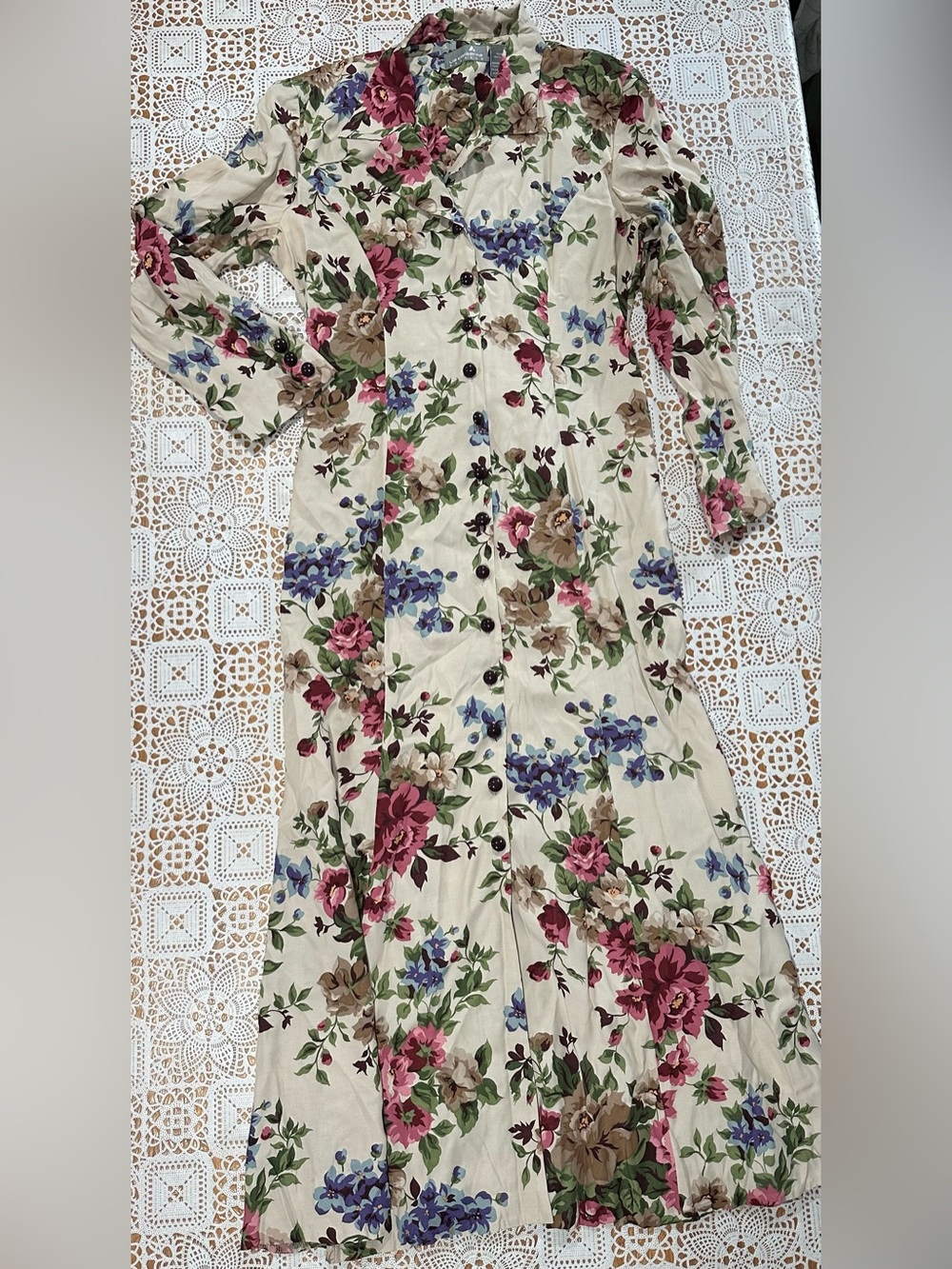 Vintage Liz Claiborne Floral Rayon Button Front Maxi Shirt Dress Size 10